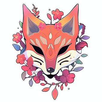 Illustration, fox, face, flower, 