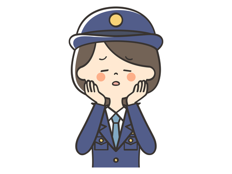 不安がる女性警察官 不安,困る,悩む,心配,心配性,落ち込む,心配事,ショック,緊張,失敗のイラスト素材