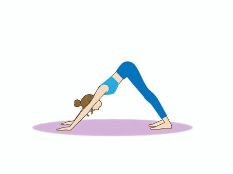 ヨガ＿ダウンドッグ　ブルー ヨガ,ポーズ,ダウンドッグ,女性,ヨガウェア,趣味,カルチャーセンター,フィットネス,健康,ブルーのイラスト素材