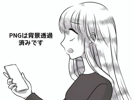少女漫画 スマホを見る女性の横顔 衝撃 少女漫画 スマホを見る女性の横顔 衝撃 モノクロ,女性,スマホのイラスト素材