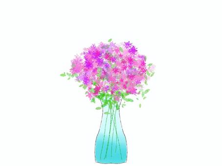 花瓶にいけた花（ピンク系） 花,花瓶,生け花,切り花,インテリア,ピンク,紫,グリーンのイラスト素材