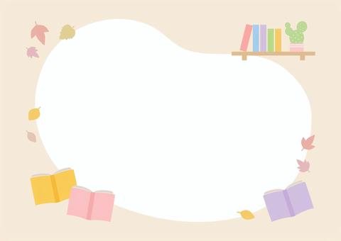 読書の秋、本と秋の葉と本棚のフレーム 秋,本,紅葉,読書,読書の秋,読書週間,秋の読書週間,背景,フレーム,葉のイラスト素材