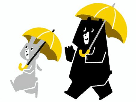 Bear and rabbit 303, umbrella, rain, , JPG, PNG and AI