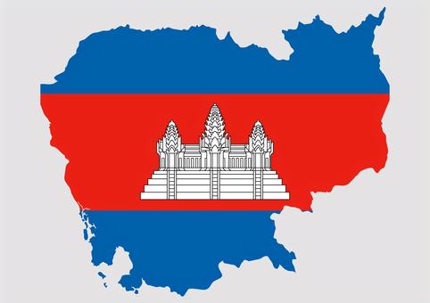 カンボジアの地図（国旗柄） カンボジア,地図,国旗,外国,海外,地理,土地,国土,地形,世界のイラスト素材
