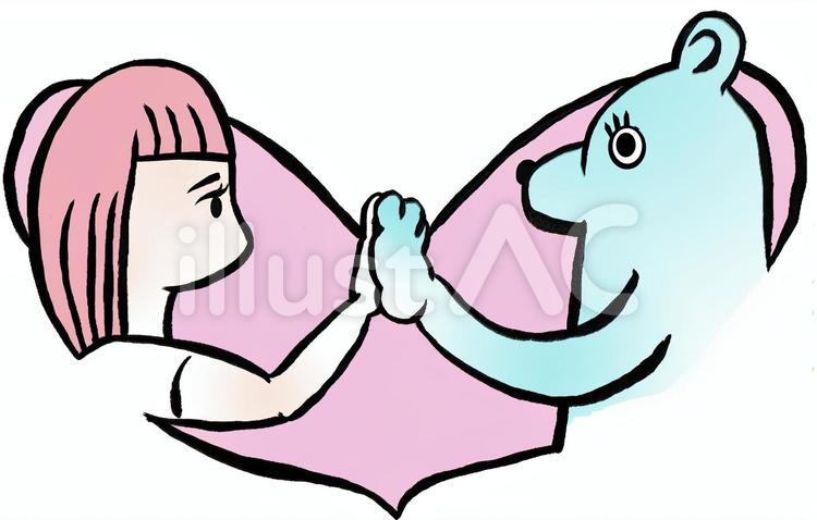 手をつなぐ女の子と熊イラスト No 無料イラストなら イラストac