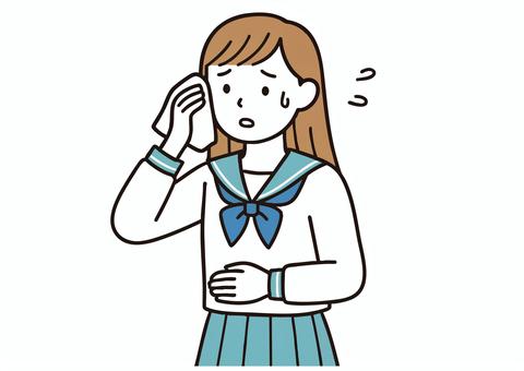 熱中症を心配するセーラー服の女子高校生 人物,アジア人,日本人,中国人,ベクター,白バック,学生,女子高生,セーラー服,制服のイラスト素材