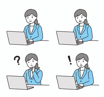 A set of women working on a personal computer, JPG, PNG and AI A set of women working on a personal computer, персональный компьютер, работы на столе, удаленная работа, JPG, PNG and AI