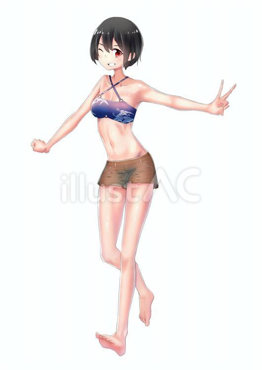 水着を着た少女(和柄水着) 水着,少女,ビキニのイラスト素材
