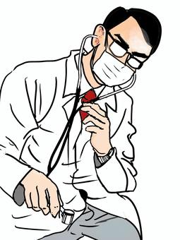 世界の衣装　聴診器を使う医師 (日本) 医者,聴診器,診察,ドクター,病気,健康診断,体調管理,健康,薬,病院のイラスト素材