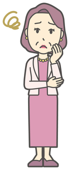  お金持ちマダム-123-全身 困った,おばさん,中年,女性,富裕層,マダム,裕福,お金持ち,ミセス,おばちゃんのイラスト素材