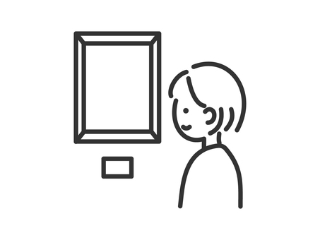 絵画を鑑賞する女性 美術館,アート,展示会,ギャラリー,芸術,線画,シンプルのイラスト素材