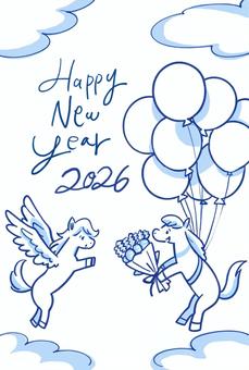 年賀状 午年2026 シンプル 年賀状 午年2026 シンプル 年賀状,午年,ハッピーニューイヤー,新年,お祝い,お正月,2026,冬,馬,ペガサスのイラスト素材