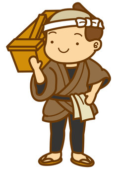 大工-4c 大工,職人,時代劇,江戸時代,仕事,職業,道具箱,はちまき,羽織,着物のイラスト素材