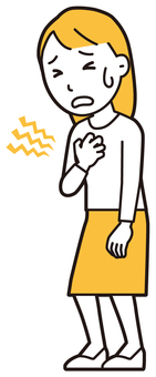  ロングヘア女性(黄)-074-全身 症状,女性,女の子,人物,かわいい,病気,心筋梗塞,狭心症,若い,挿絵のイラスト素材