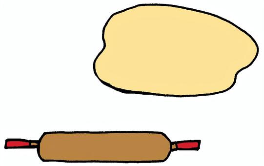 めん棒と生地 めん棒,延し棒,生地,パン,麺,お菓子,食材,ローラー,木製,台所のイラスト素材