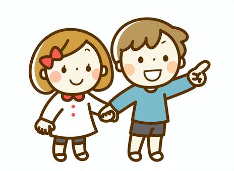 指をさす子供たち 指さし,あっち,こっち,あちら,こちら,指,進む,歩く,散歩,手のイラスト素材