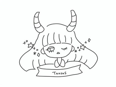 おうし座(Taurus)モノクロ おうし座(Taurus)モノクロ 星座,占い,女の子,かわいい,平面的,線画のイラスト素材