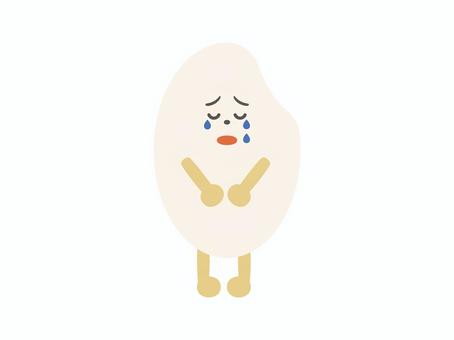 しくしく泣く米粒のキャラクターイラスト 米粒,キャラクター,白米,ポーズ,泣く,しくしく,悲しい,反省,ゆるい,擬人化のイラスト素材