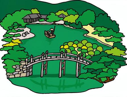 栗林公園 栗林公園,香川県,庭園,風景,観光地,名所,橋のイラスト素材