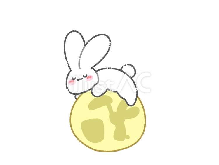 満月に乗って寝る白うさぎ うさぎ,白,ホワイトのイラスト素材
