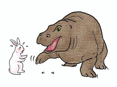 ねぇねぇ、今は新第三紀中世なの？ 動物,パレオパラドキシア,古代,哺乳類,ウサギ,汗,全身,手書きのイラスト素材