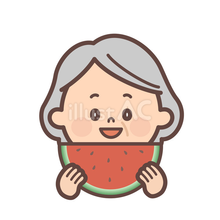 スイカを食べているおばあさん スイカ,夏,旬のイラスト素材