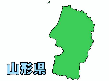 少しゆるい山形県地図 書き文字 山形県,山形,県,地図,東北,ゆるい,手描き,線画,緑,日本のイラスト素材