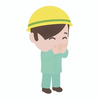 笑いをこらえる作業員 作業員,笑い,我慢,表情,感情,職場,現場,ユーモア,心理,反応のイラスト素材