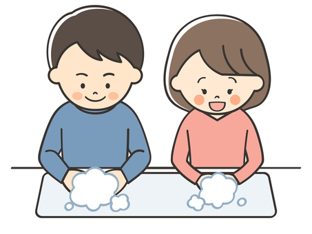 手を洗う男女 男性,女性,男女,手洗い,手,洗う,清潔,対策,予防,感染のイラスト素材