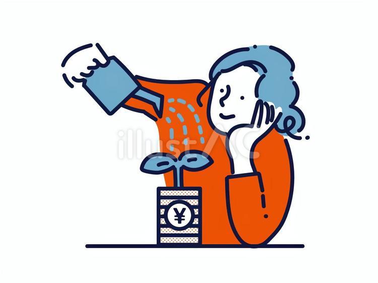 こつこつと資産を増やす女性のイメージ 貯金,お金,資産のイラスト素材