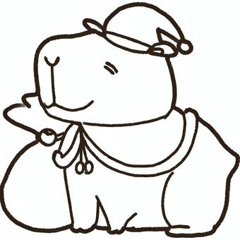 カピバラサンタ　線画 カピバラ,動物,生き物,アニマル,線画,塗り絵,サンタ,サンタクロース,クリスマス,かわいいのイラスト素材
