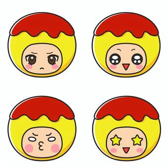 まんまるオムライスボール　被り物キャラ1 卵,オムライス,オムライスボール,オムレツ,ケチャップ,チキンライス,まんまる,一口,洋食,黄色のイラスト素材