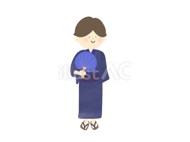 人物☆浴衣☆紺☆うちわ 人物,浴衣,うちわのイラスト素材
