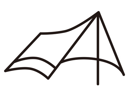 アウトドアキャンプ用タープの線画アイコン タープ,アウトドア,キャンプ,アイコン,線画,ヘキサタープ,六角形,屋根,幕,布のイラスト素材