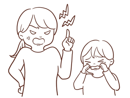 叱る(母・息子色なし) 女性,ママ,お母さん,母親,男の子,子供,幼稚園児,小学生,息子,叱るのイラスト素材