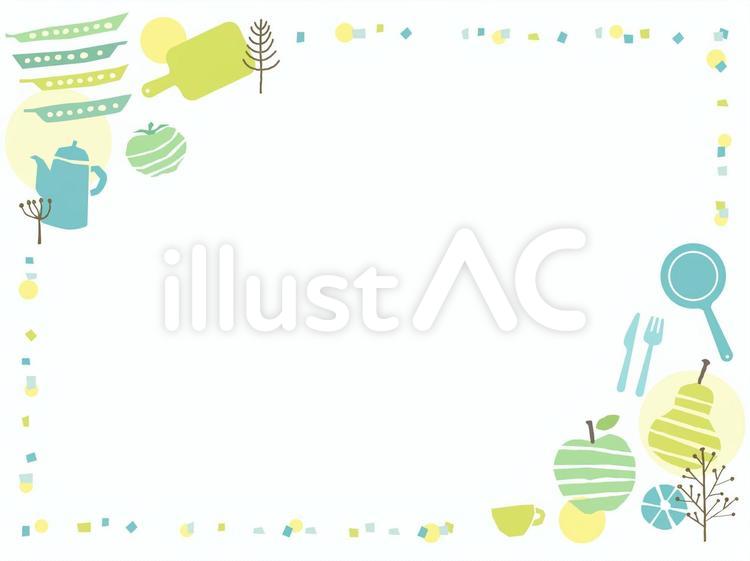 北欧系フルーツと食器と植物フレーム背景 フレーム,メッセージカード,北欧のイラスト素材