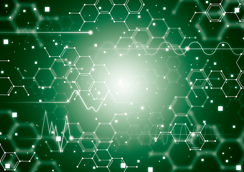 波形と化学構造式の緑色の医療イメージ背景 化学,構造式,幾何学,ライン,サイエンス,波形,医療,光,スタイリッシュ,緑色のイラスト素材
