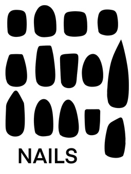 爪の形シルエット ネイルチップ,爪,材料,セット,形,種類,14個,ホビー,趣味,ラウンドのイラスト素材