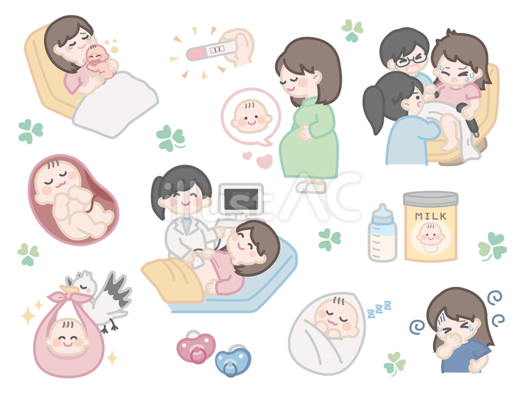 妊娠＆出産のイラストセット 妊娠,出産,赤ちゃんのイラスト素材