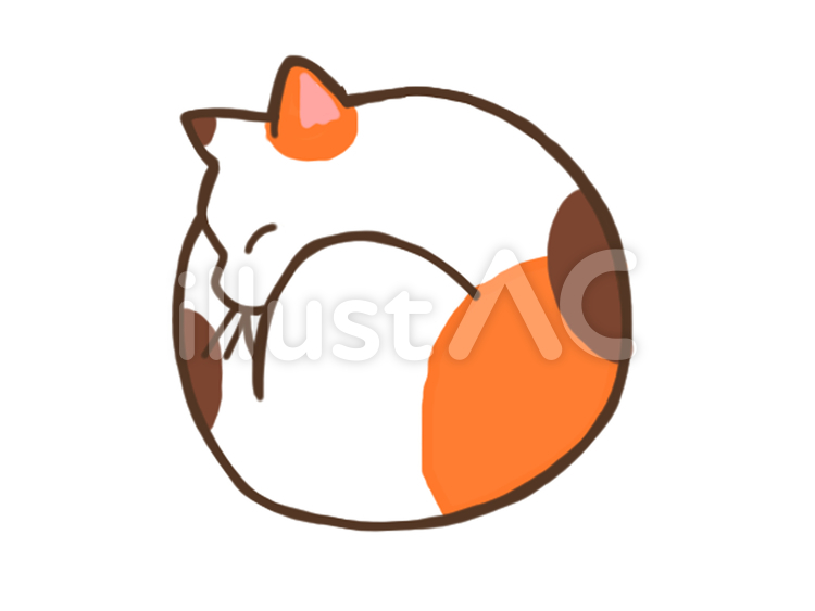 丸まる三毛猫 シンプル,手描き,猫のイラスト素材