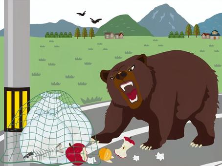 ゴミを漁る熊 アーバンベア,熊,ツキノワグマ,ヒグマ,動物,歩く,ゴミ,漁る,食べる,空腹のイラスト素材