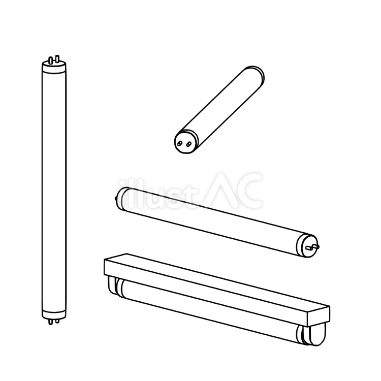 直管蛍光灯の線画 直管,蛍光灯,ライトのイラスト素材
