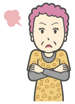  大阪のおばちゃん-104-バスト 怒る,おばちゃん,大阪,ヒョウ柄,おばはん,中年,女性,関西,派手,おばさんのイラスト素材