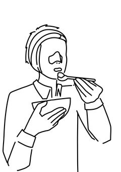 フェイスバンドつけて食事男性　線画 フェイスバンド,食事,固定,男性,線画のイラスト素材