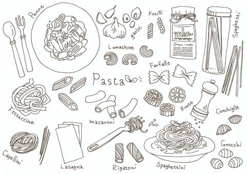 Illustration, pasta, spaghetti, penne, 