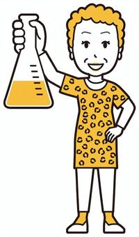  大阪のおばちゃん(黄)-218-全身 実験,おばちゃん,大阪,ヒョウ柄,おばはん,中年,女性,関西,派手,おばさんのイラスト素材