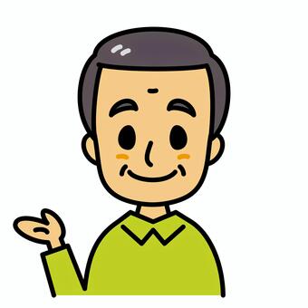 おじいさん　案内 説明,おじいさん,高齢者,案内,おすすめ,ガイド,笑顔,シニア,年配,中高年のイラスト素材