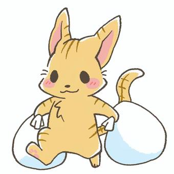 両手にゴミ袋を持った茶トラ猫 ゴミ捨て,ゴミ出し,ゴミ袋,生活,ごみ,分別,猫,全身,大掃除,お掃除のイラスト素材