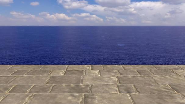 風のない午後に海を眺めて　 海,雲,空,水面,夏,青,静寂,地平線,自然,風景のイラスト素材
