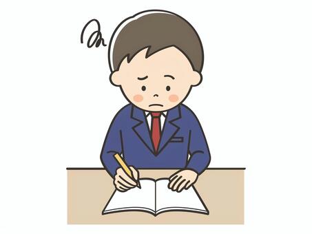 問題が解けない男子学生 男の子,中学生,高校生,勉強,悩む,困る,考える,わからない,解けない,難しいのイラスト素材